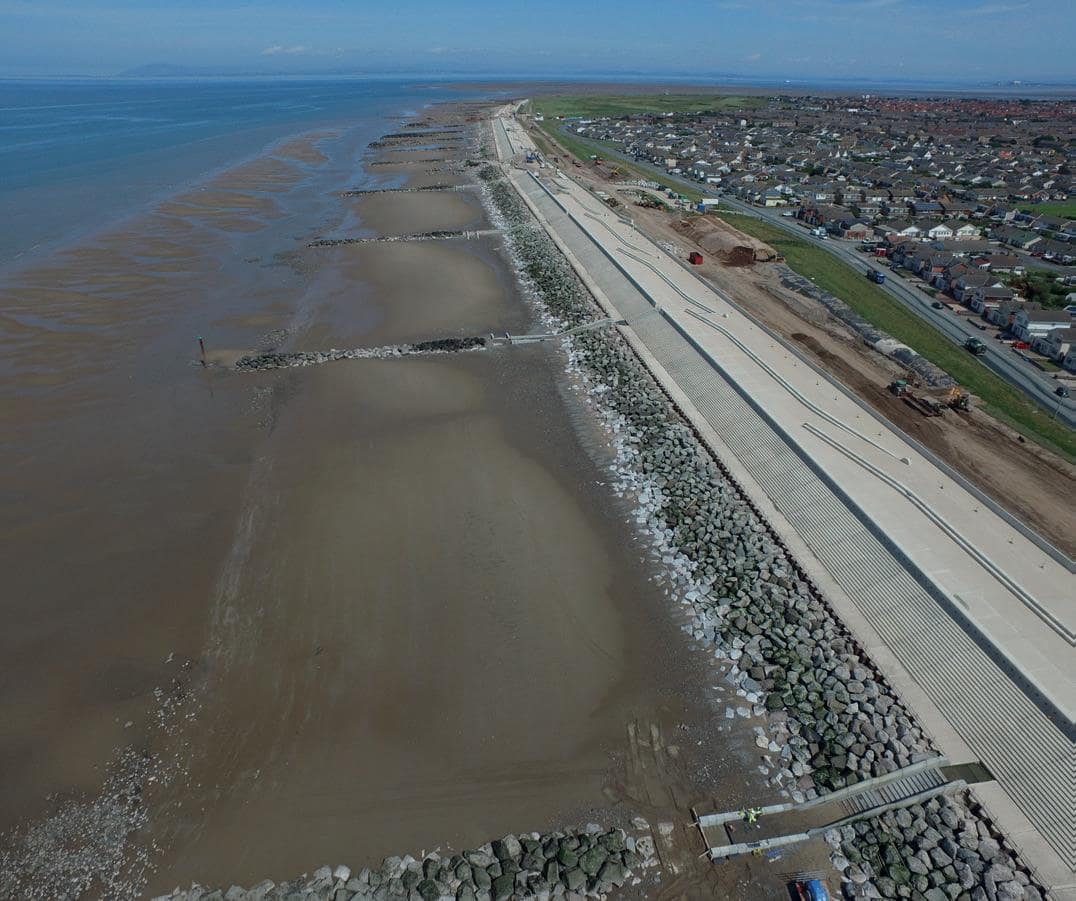 Aerial view of the Rossall Coastal Defence Scheme 